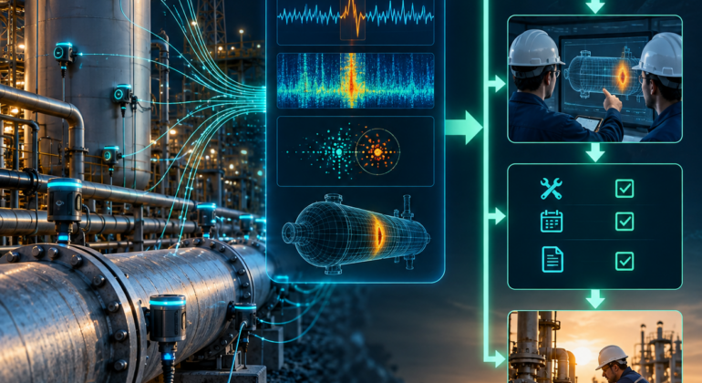 Asset integrity engineer reviewing corrosion and inspection data