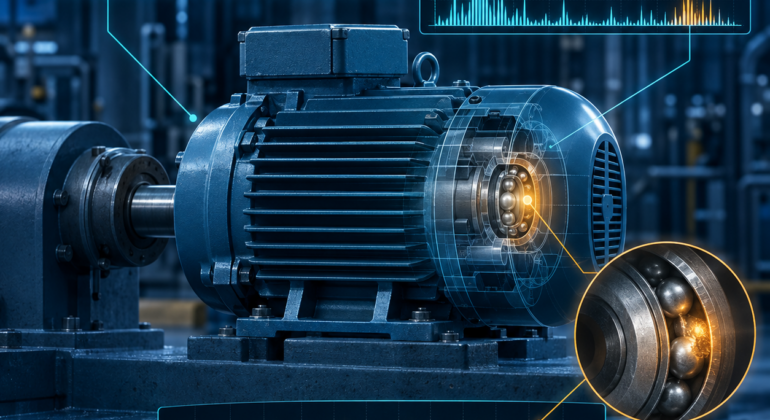 Motor current signature analysis identifying an early bearing fault